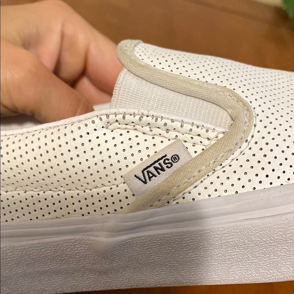 Vans Unisex Leather Like White Perforated Slip On Shoes Sneakers Skater - Picture 10 of 13